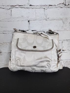 Coach Cream Signature Shoulder Bag with Silver Trim